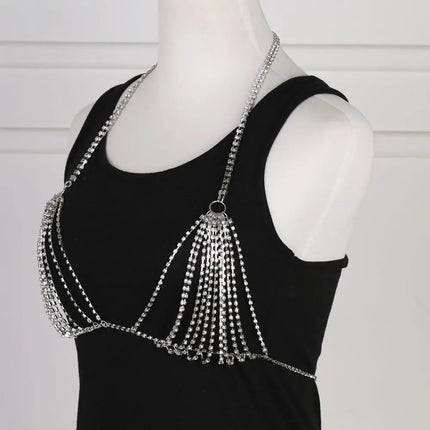 Rhinestone Bra Chain Beach Jewelry Body Shiny Crystal Bra Chest Beach Bralette Harness Bikini Body Chain Sexy Bra