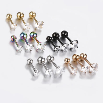 3PCS Crystal Tragus Piercing Earring Set Zircon Cartilage Earrings Stud Set Labret Lip Piercing Bulk Ear Lobe Earring Conch Lot