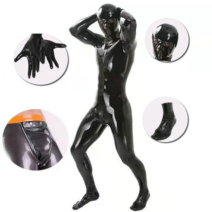 Sexy Shiny Bodysuit Men Full Body Cover PU Latex Waterproof U Convex Pouch Jumpsuit Sexy Lingerie Tight Gay Wear With Glove M115