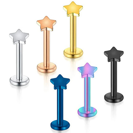 1PC Steel Inernally Thread Labret Stud Rings Piercing Star Heart Shape Ear Cartilage Tragus Orelha Stud Helix Piercing Jewelry