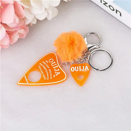 1PC Women Ouija Planchette Keychain Resin Pompom Charms Handbag  Keyring With Puffer Ball Punk Board Crafts