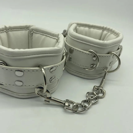 Soft PU Sponge Slave Bondage Set of Handcuffs Ankle Cuffs with Metal Chain Collar for Women Men Fetish Bdsm Adult Games Sex Toys