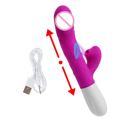 4 IN 1 Thrusting Sucking Rabbit Vibrator Sex Toy for Women Heating Telescopic 360° Rotating Dildo G Spot Massager Anal Vibrator