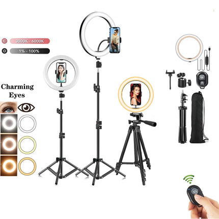 10in LED Selfie Ring Light Photography RingLight Phone Stand Holder Tripod Circle Fill Light Dimmable Lamp Youtube Video Makeup