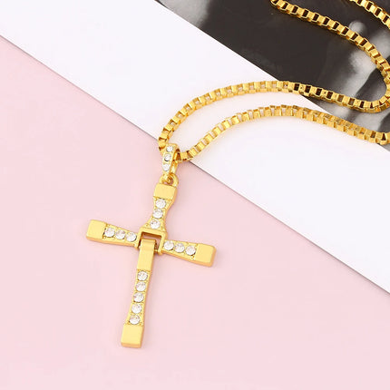 The Fast and The Furious Toretto Male Crystal Necklaces & Pendants Fashion Movie Jewelry Men Classic Cross Pendant Necklace