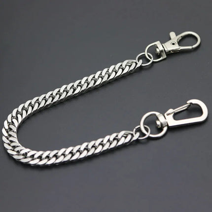 Long Metal Wallet Chain Leash Pant Jean Keychain Ring Clip Men's Hip Hop Flat Stainless Steel Necklace Jewelry