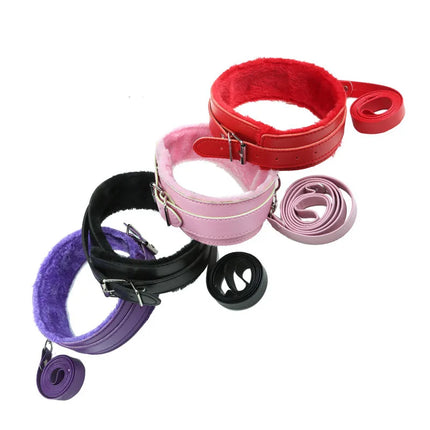 BDSM Sex Toys PU Leather Plush Neck Collar with Chain Leash for Woman Restraint Fetish Dog Slave Erotic kit Flirting Couples