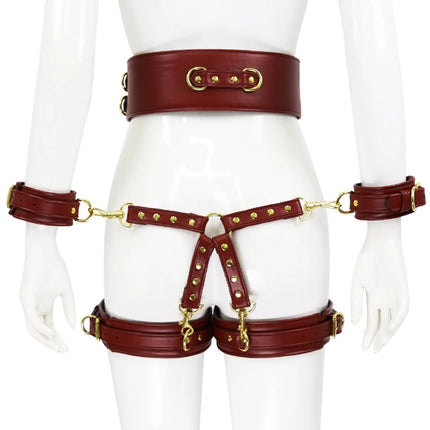 Thierry SM Bondage Set Include Waistband, Wrist & Thigh Cuffs, Cross Buckle, Adult Games Restraints Handcuffs Leg Cuff Sex Toys