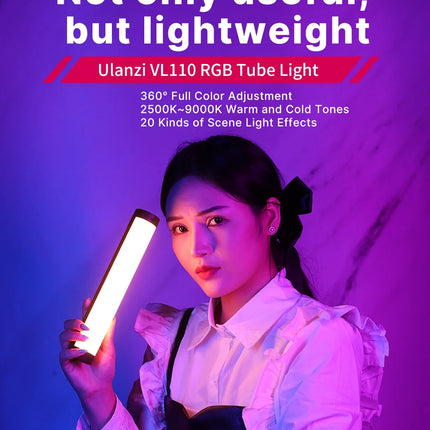 Ulanzi VL110 Handheld RGB Light Tube Stick Video soft Light 2500-9000K LED Photography Stick LED Light Wand Rechargeable