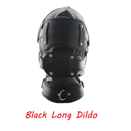 SM Leather Padded Hood Blindfold With Open Mouth Penis Gag Dildo Gag,Fetish Slave BDSM Bondage Head Harness Sex Mask Erotic Toys