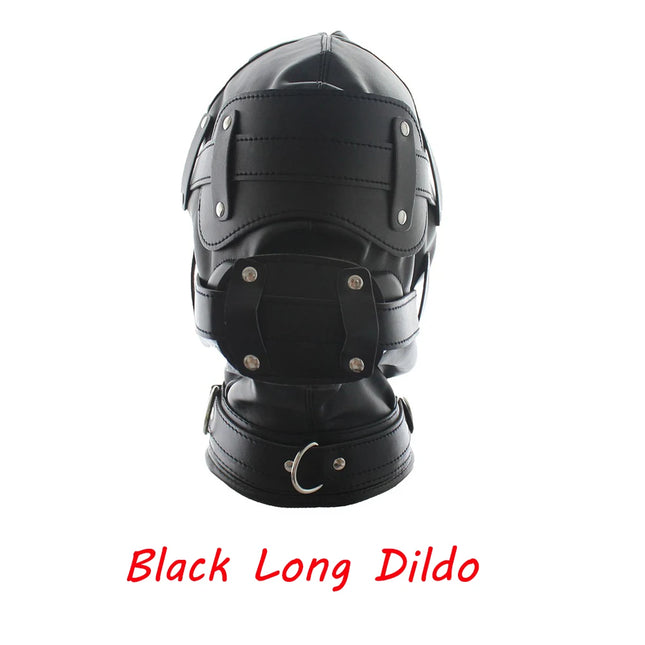 SM Leather Padded Hood Blindfold With Open Mouth Penis Gag Dildo Gag, Fetish Slave BDSM Bondage Head Harness Sex Mask Erotic Toys