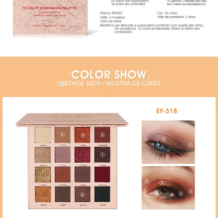 IMAGIC New Arrival Charming Eyeshadow 16 Color Makeup Palette Matte Shimmer  Pigmented Eye Shadow Powder