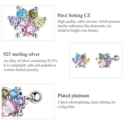 Bamoer 925 Sterling Silver Brilliant Star Earrings for Women Tiny Butterfly Stud Earrings Snowflake Girl Ear Studs Fine Jewelry