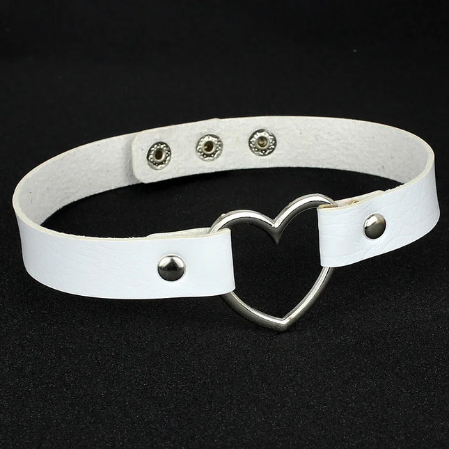 Punk Women Ladies Accessories Goth Japanese Harajuku Kawaii Lolita Jewelry PU Leather Collar Heart Necklace BDSM Body Harness