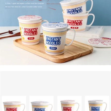 ins style creative instant noodle ceramic Cup bowl with cover bento box Student lunch box instant noodle Bowl soup Bowl set