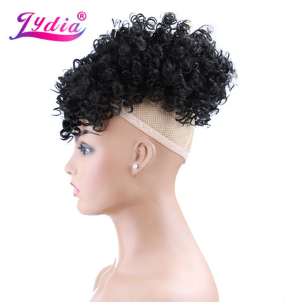 Lydia Drawstring Synthetic High Puff Afro Kinky Curly Ponytail With Bang Short Warp Bun Chignon Clip in Hairpiece Extension 140g