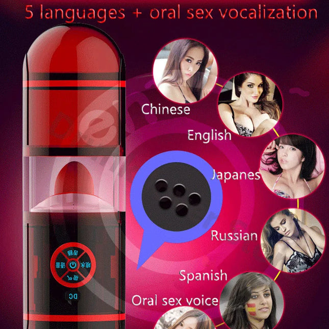 6 Languages Voice Blowjob/Vagina Male Masturbator Cup Tongue Automatic Licking Penis Pocket Pussy Deep Throat Oral Sex Man Toys