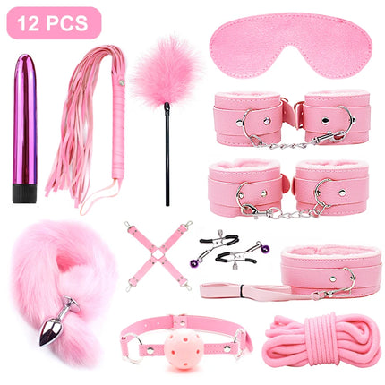 Handcuffs Collar Whip Gag Nipple Clamps BDSM Bondage Rope Erotic Adult Sex Toys For Woman Couples Anal Butt Plug Tail