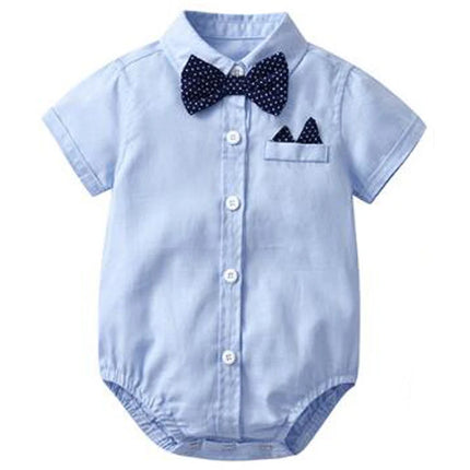 Newborn Boys Bodysuit with Bow Tie Cotton Baby Romper Soft Cartoon Animal Print Formal Short Sleeve Children Top Costume