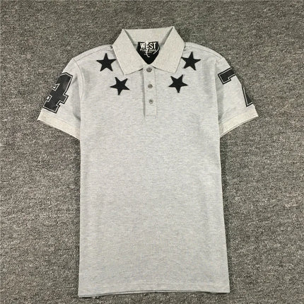 High New Novelty 2021 Embroidered 7 4 Stars Collar Cute Crown Casual Polo Shirts Shirt Skateboard Cotton Polos Top Tee 046
