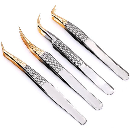 100% Closed High Quality Premium Black-Gold Eyelashes Tweezers Hand Anti-slip Design 3D 6D Lashes Extensions Makeup Tools
