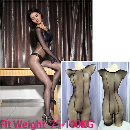 1D shiny full body tight fitting jumpsuit stockings, suitable for men and women with open and closed crotch, sexy and glossy ant