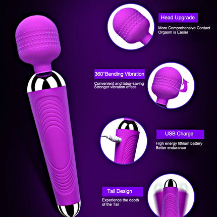 Powerful Dildo Vibrator AV Magic Wand G-Spot Massager Sex Toys For Women Couples Clitoris Stimulate Goods for Adults USB Charge