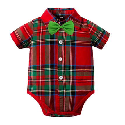 Newborn Boys Bodysuit with Bow Tie Cotton Baby Romper Soft Cartoon Animal Print Formal Short Sleeve Children Top Costume