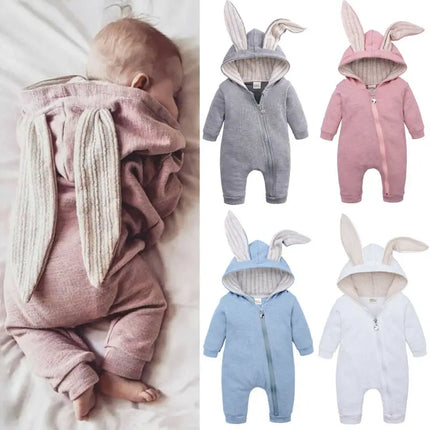 0-24M Newborn Rompers Toddler Autumn Winter Long Sleeve Baby Boys Rompers Cute Rabbit Ears Hooded Baby Girl Jumpsuit Kid Clothes