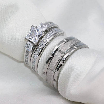 2023 Couple Rings Women Exquisite Rhinestones Zirconia Rings Set Simple Stainless Steel Men Ring Fashion Jewelry For Lover Gifts