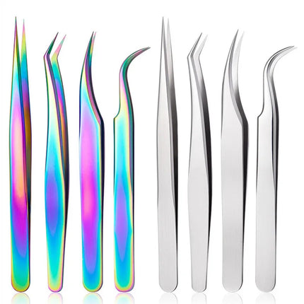 4PCS Lash Tweezers Set False Eyelash Extension Clip Pliers Eyebrow Tweezers For Hair Nail Art Soldering Lash Tongs Makeup Tools