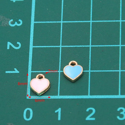 50PCS 6*8mm 10 Color Alloy Metal Drop Oil Small Heart Charms KC Gold Pendant For DIY Bracelet Necklace Jewelry Making