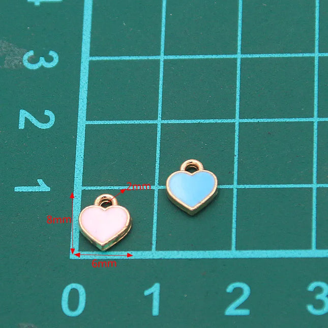 50PCS 6*8mm 10 Color Alloy Metal Drop Oil Small Heart Charms KC Gold Pendant For DIY Bracelet Necklace Jewelry Making