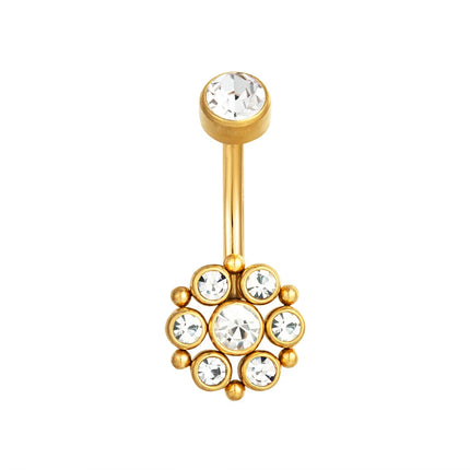Zircon Golden Belly Button Rings Stainless Steel Piercing 14G 1.6mm 10mm Navel Bar Body Jewelry Men Women Sexy Beach Accessories