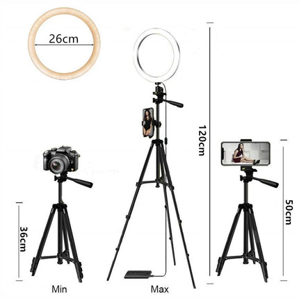10in LED Selfie Ring Light Photography RingLight Phone Stand Holder Tripod Circle Fill Light Dimmable Lamp Youtube Video Makeup