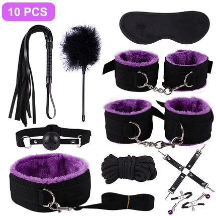 Handcuffs Collar Whip Gag Nipple Clamps BDSM Bondage Rope Erotic Adult Sex Toys For Woman Couples Anal Butt Plug Tail