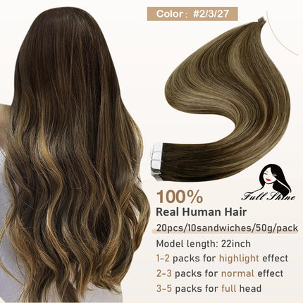 Full Shine Tape In Hair Extensions Human Hair 100% Remy Natural Human Hair Seamless Skin Weft Seamless Color Glue For Women