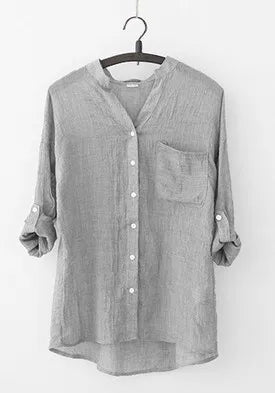 Thin cotton linen sunscreen shirt women elegant vintage long sleeve blouse women Streetwear Casual Blusas Beach Tops