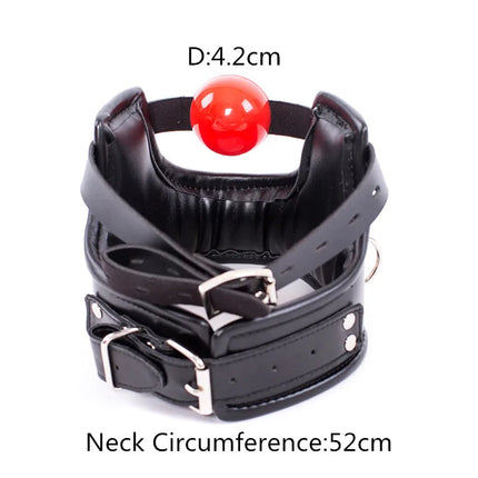 SM Leather Collar With Silicone Open Mouth Ball Gag Slave Neck Restraint Oral Fixation Bdsm Bondage Muzzle Gag Sex Toy For Women