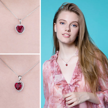 JewelryPalace Heart Love 3.6ct Created Ruby 925 Sterling Silver Pendant Necklace for Women No Chain Fashion Fine Jewelry Gift