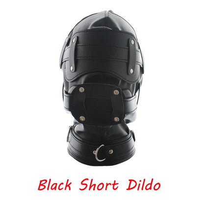 SM Leather Padded Hood Blindfold With Open Mouth Penis Gag Dildo Gag,Fetish Slave BDSM Bondage Head Harness Sex Mask Erotic Toys