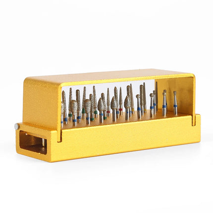 Dental Diamond Polishing Kit - 30pcs High-Speed Burs 1 Aluminum Disinfection Block for Teeth Grinding Shaping & Polishing