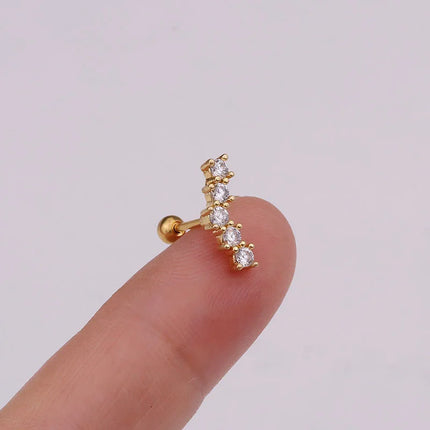 1PC Gold/Silver Color New Design Cz Curved Bar Cartilage Earring Conch Piercing Helix Stud Ear Piercing Jewelry