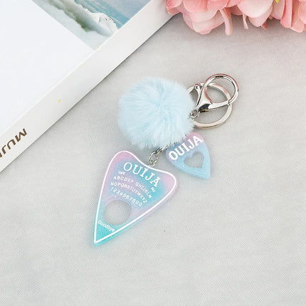 1PC Women Ouija Planchette Keychain Resin Pompom Charms Handbag  Keyring With Puffer Ball Punk Board Crafts
