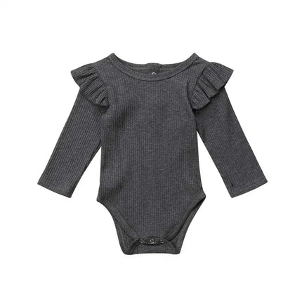 0-24months Unisex Baby bodysuit Long Sleeve Romper Cotton Ruffled Solid Beige White Black Pink Playsuit For Infant Girls