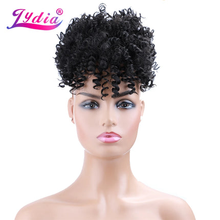 Lydia Drawstring Synthetic High Puff Afro Kinky Curly Ponytail With Bang Short Warp Bun Chignon Clip in Hairpiece Extension 140g