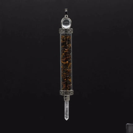KFT Natural Healing Crystal Quartz Tourmaline Lapis Lazuli Long Pillar Wishing Bottle Reiki Stone Pendulum Pendant Jewelry