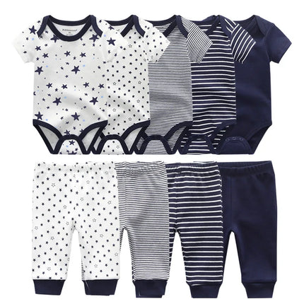 Newborn Clothes Set Bodysuits+Pants 9Pcs Baby Girl Outfits Pink Sweet Toddler Boy Autumn Clothing 0-12M Infant Birth Gift Soft