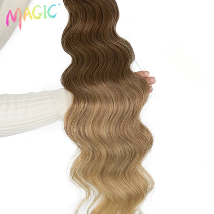 Magic Synthetic Hair Extensions 24inches 3PCS Body Wave Hair Bundles Ombre Blonde Color Tresses Fake Hair Accessories Cosplay