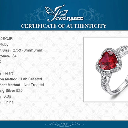 JewelryPalace Heart Love Created Red Ruby 925 Sterling Silver Rings for Women Fashion Gemstone Jewelry Halo Engagement Band